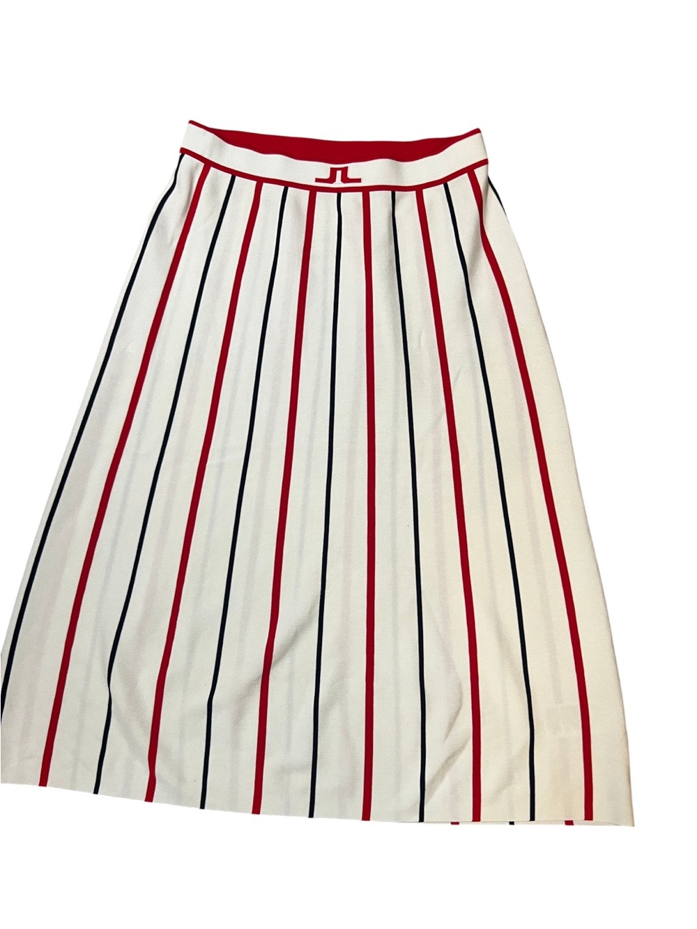 J.Lindeberg Cream Midi Skirt with Red & Navy Stripes